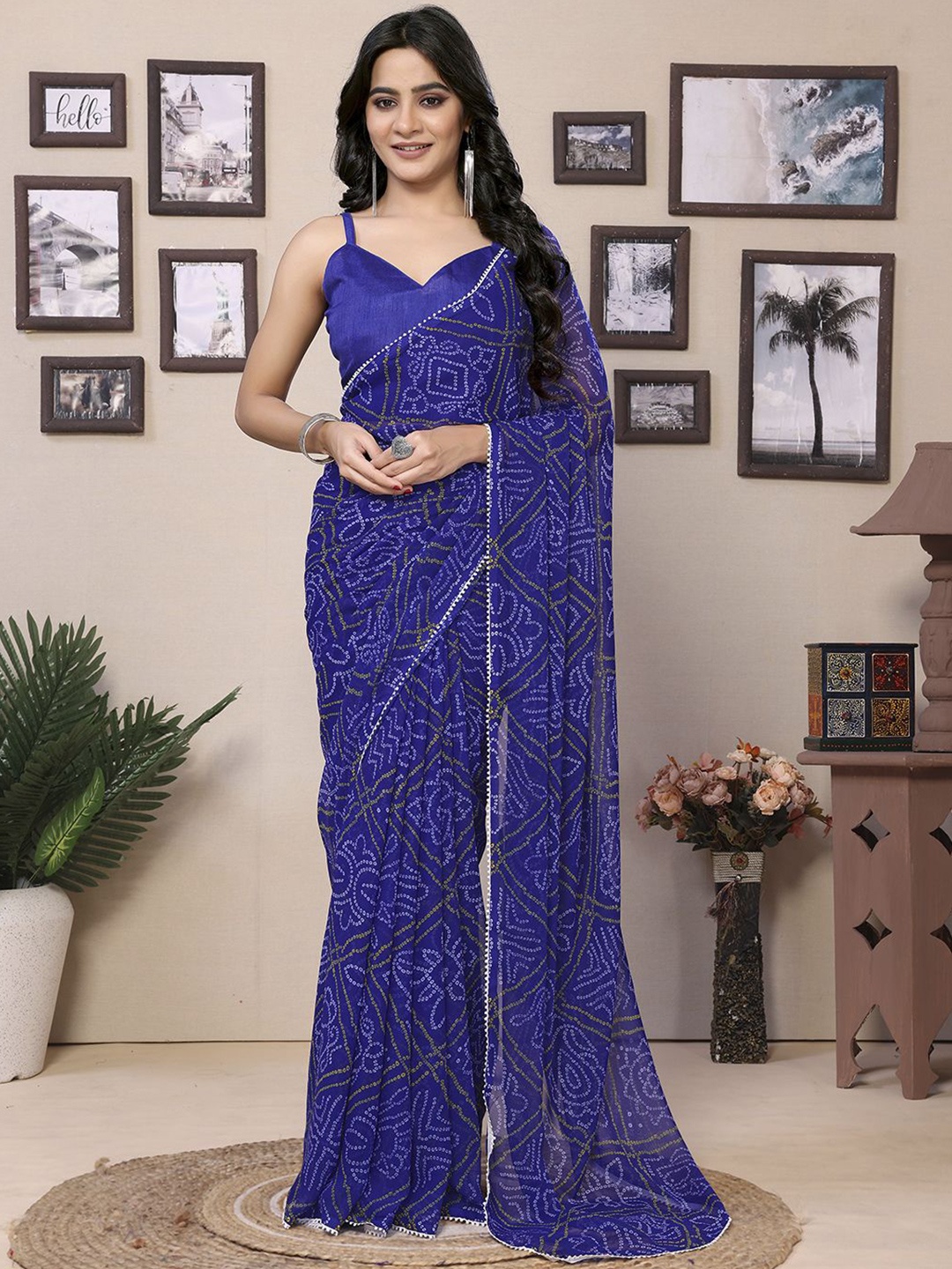 

Panzora Embellished Gotta Patti Ready to Wear Saree With Unstitched Blouse Piece, Blue