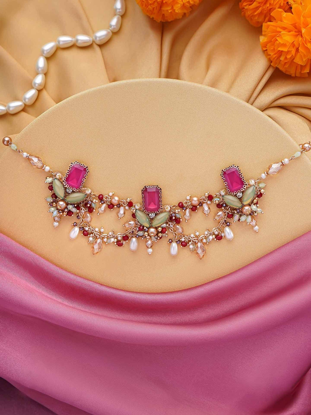 

EVERSTYLISH Sanjoya Stones, Beads & Pearls Embroidered Neckpiece, Gold