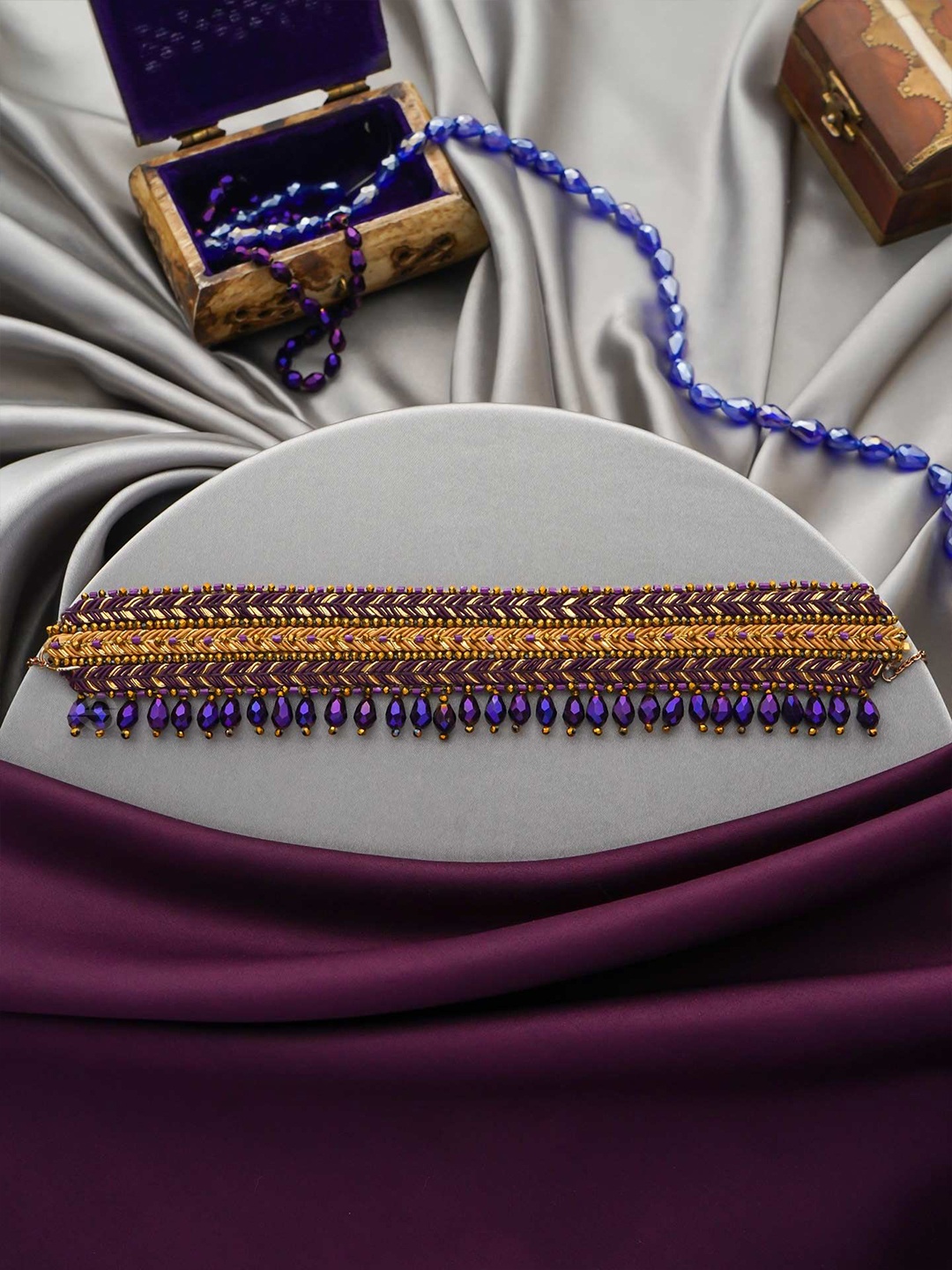 

EVERSTYLISH Sanjoya Stone Studded & Beaded Embroidered Choker Necklace, Purple