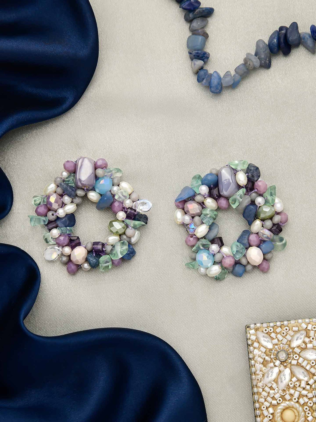 

EVERSTYLISH Sanjoya Beads Embroidered Earrings, Blue