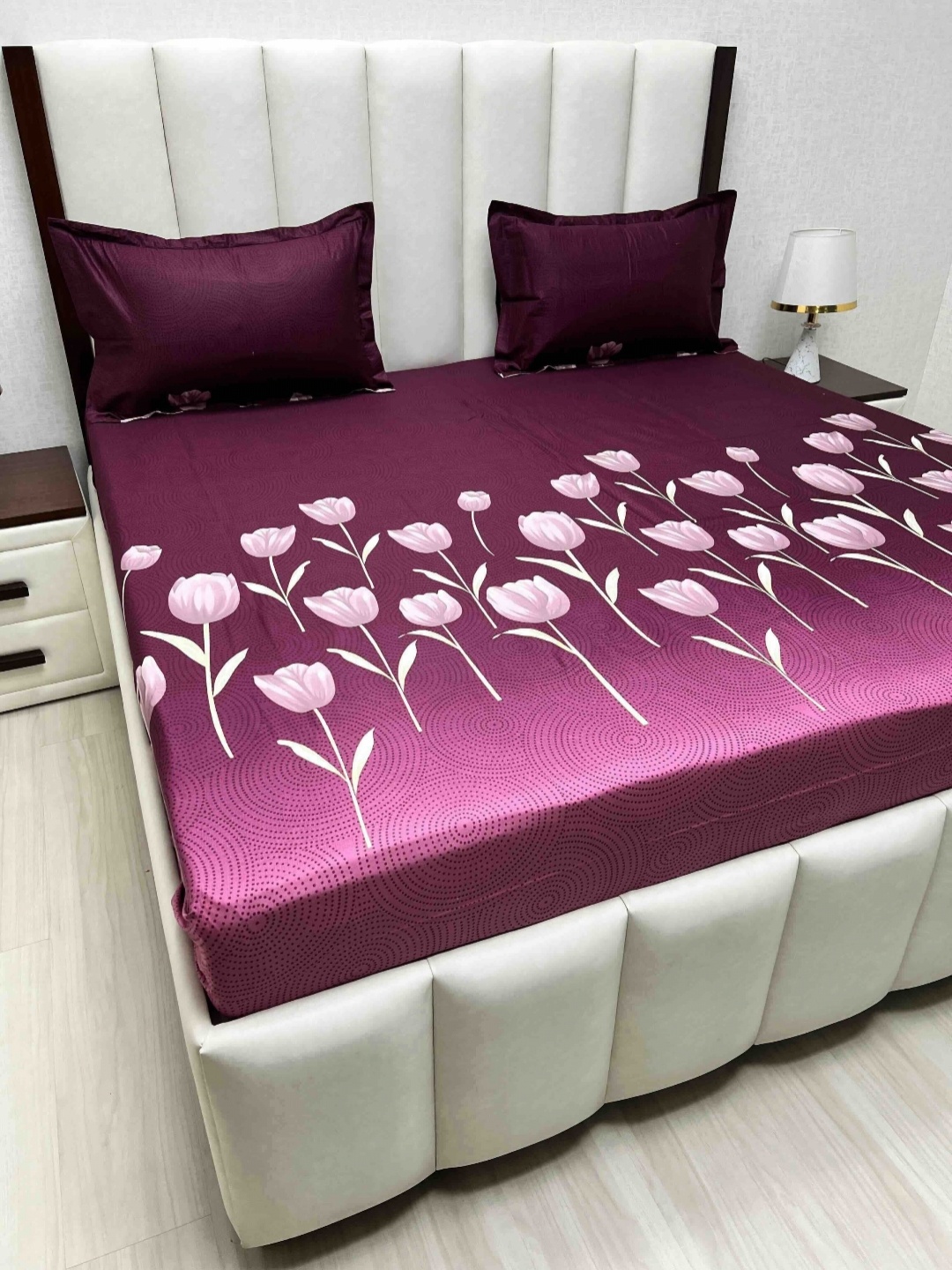 

Pure Decor Velar Sib Purple & White Floral Cotton 240 TC King Bedsheet Set-2.74mx2.74m