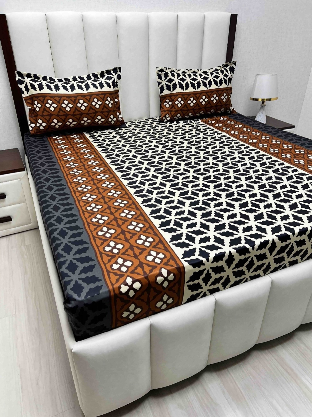 

Pure Decor Velar Sib Brown & White Geometric Cotton 240 TC King Bedsheet Set-2.74mx2.74m