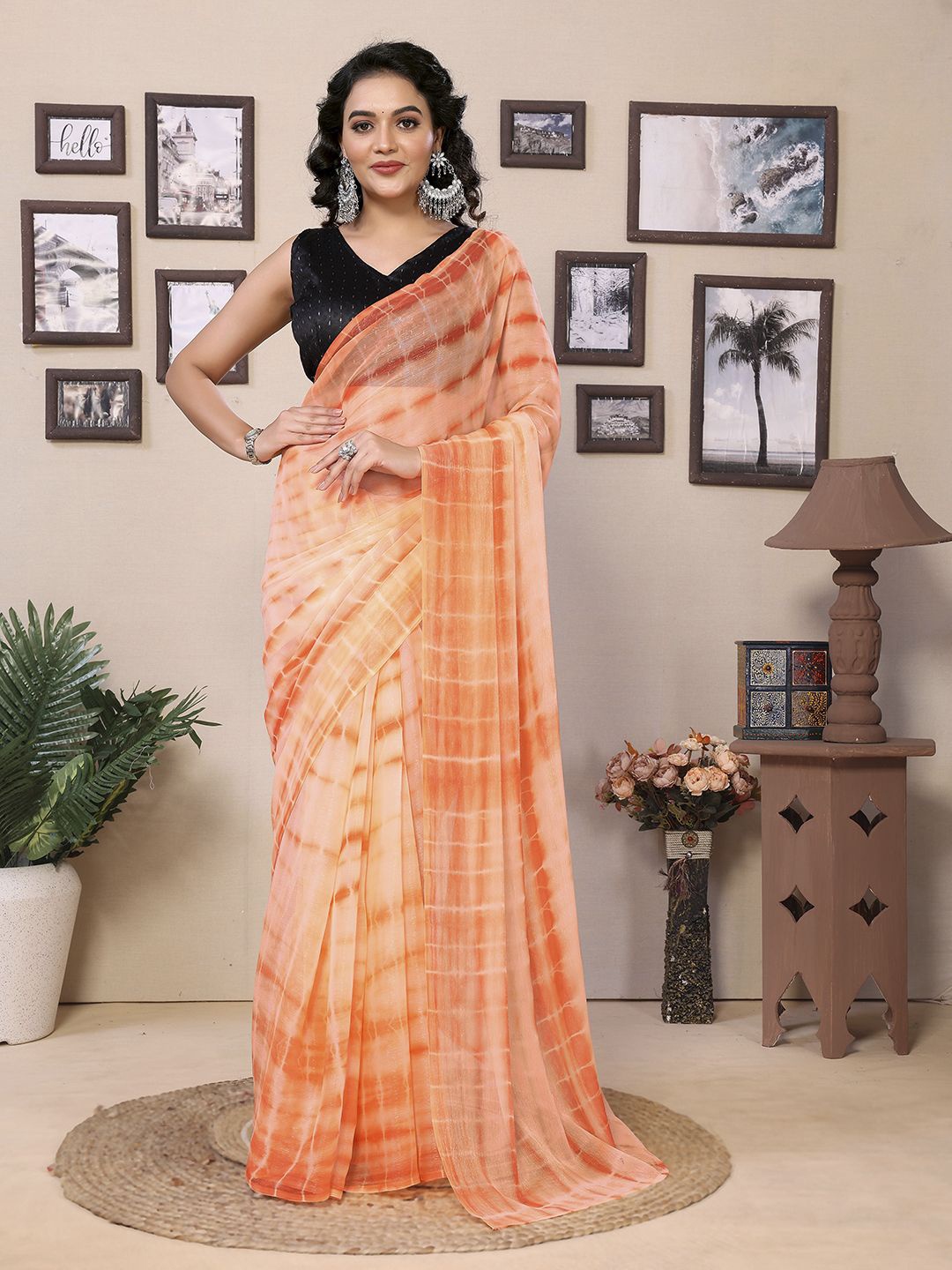 

Panzora Tie and Dye Printed Ready to Wear Saree, Orange