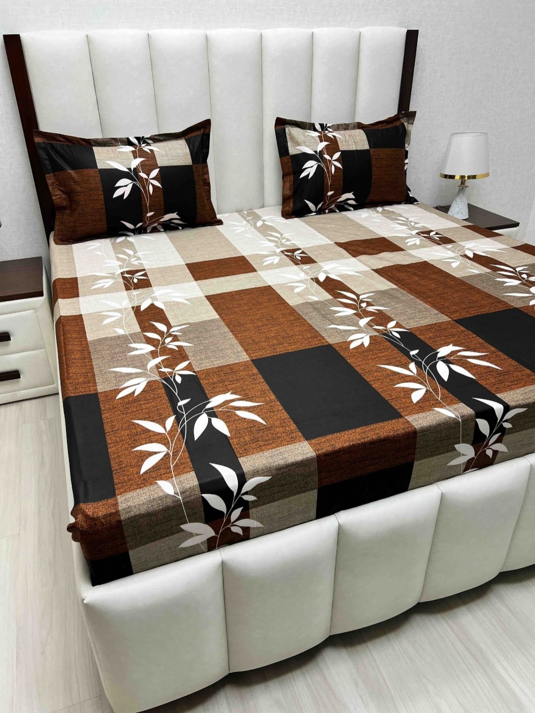 

Pure Decor Velar Sib Brown & White Floral Pure Cotton 230 TC King Bedsheet Set-2.74mx2.74m