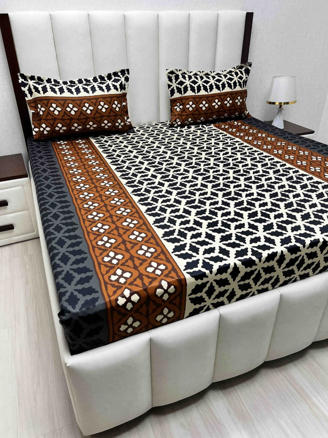 

Pure Decor Velar Sib Brown & White Geometric Cotton 230 TC King Bedsheet Set-2.74mx2.74m