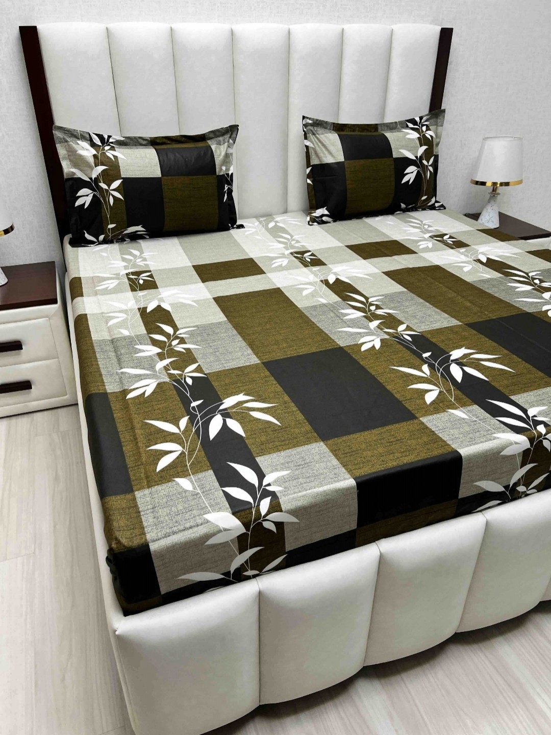 Pure Decor Velar Sib Green & White Floral Pure Cotton 220 TC King Bedsheet Set-2.74mx2.74m
