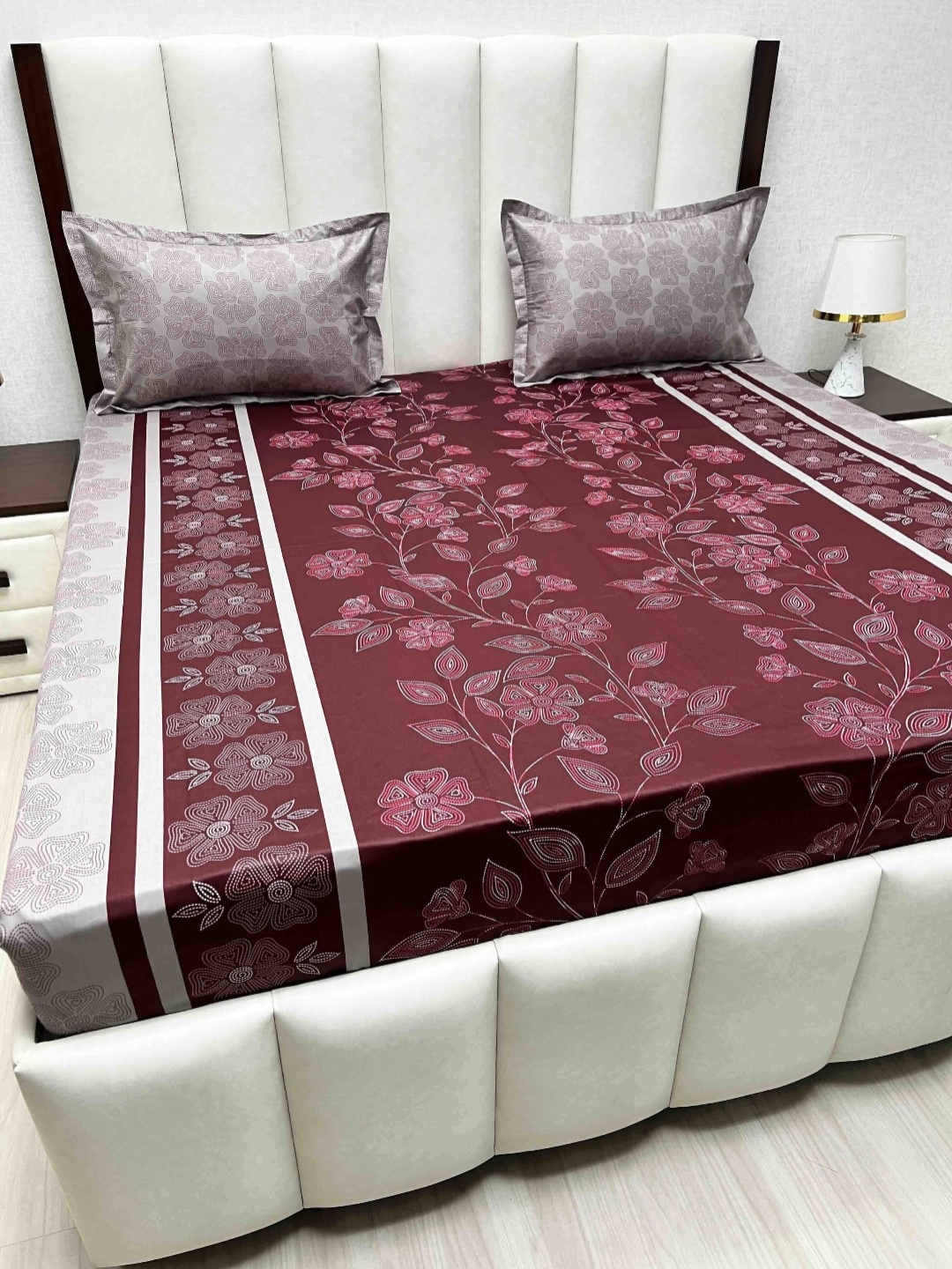 

Pure Decor Velar Sib Maroon & White Floral Pure Cotton 220TC King Bedsheet Set-2.74mx2.74m
