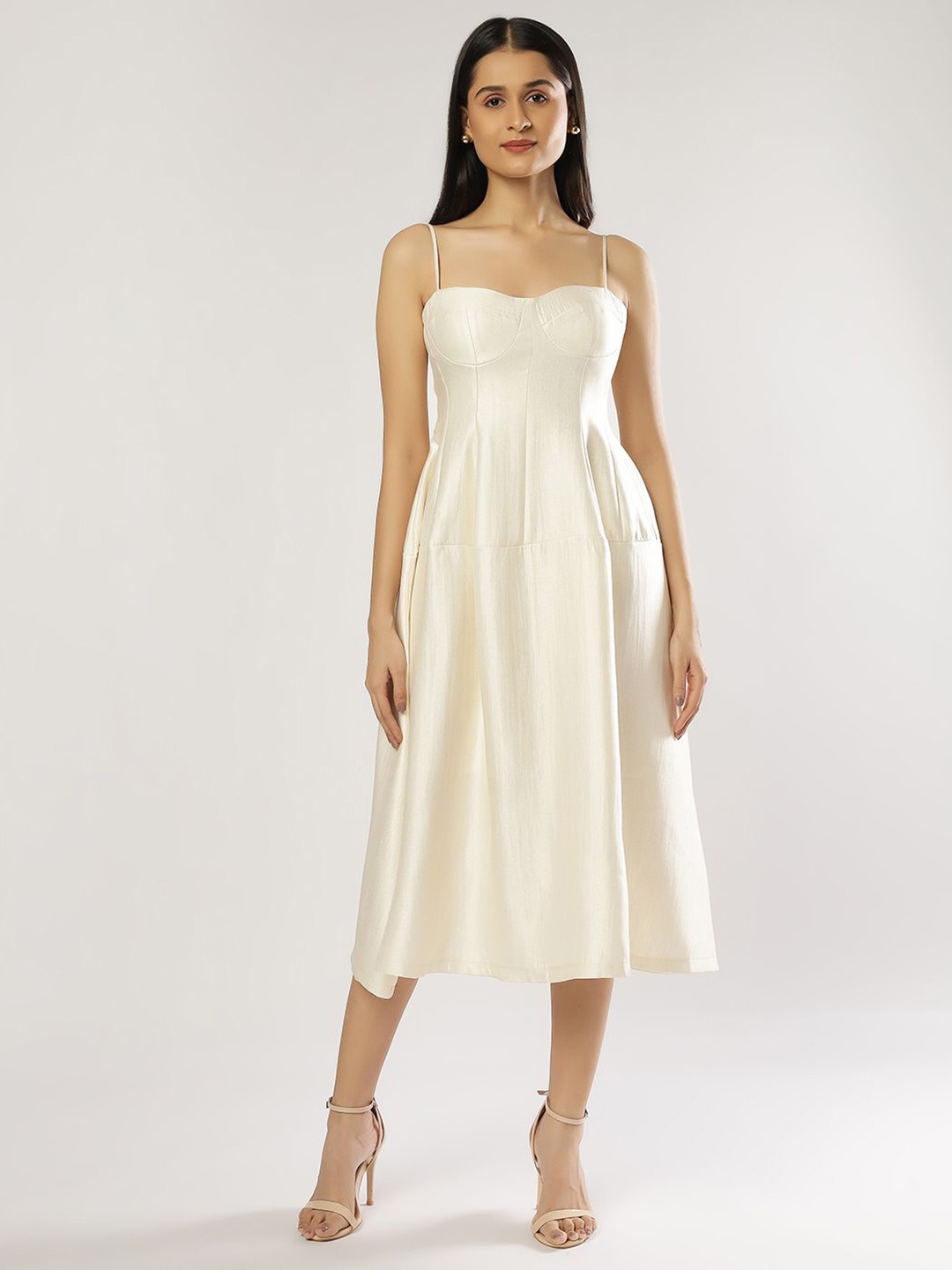 

PEACH & PANDA Women Fit & Flare Midi Dress, Off white