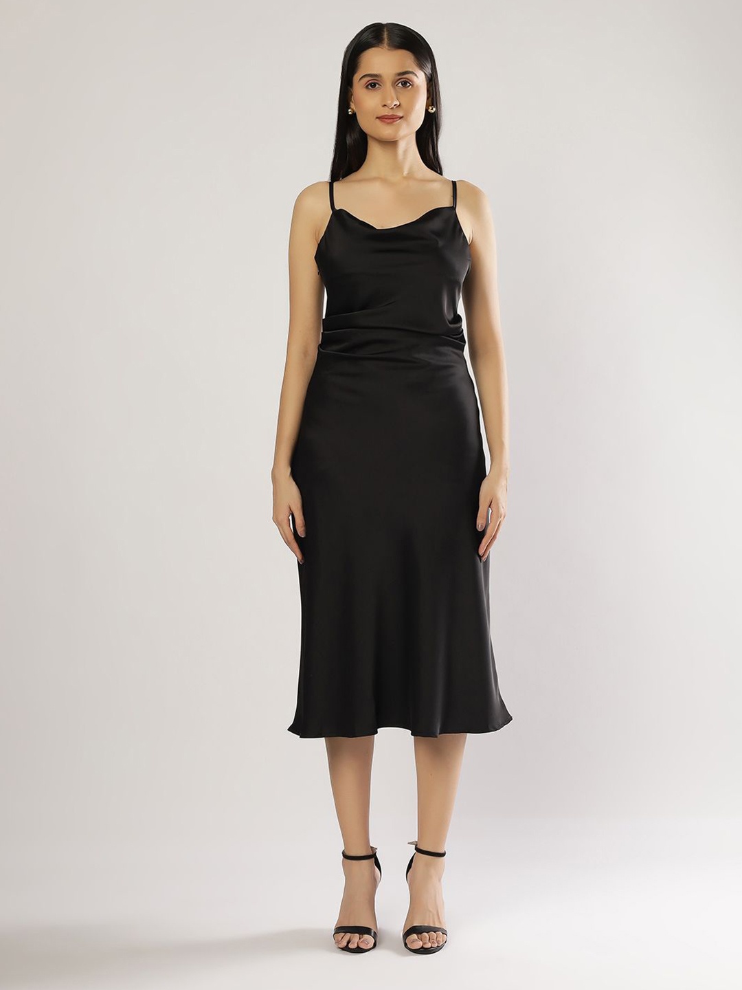 

PEACH & PANDA Women A-Line Midi Dress, Black