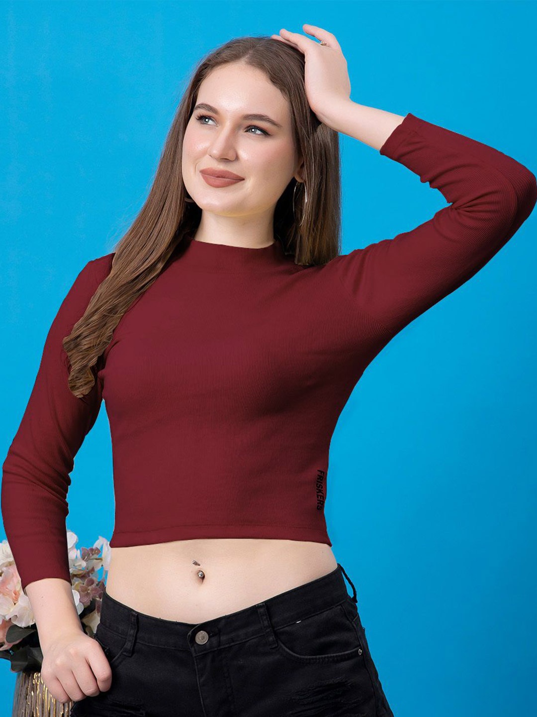 

Friskers Cotton Fitted Crop Top, Maroon