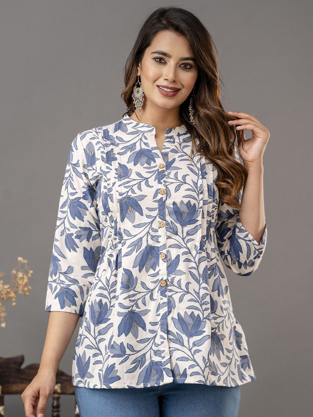 

HandishWomen Floral Printed Top, Blue