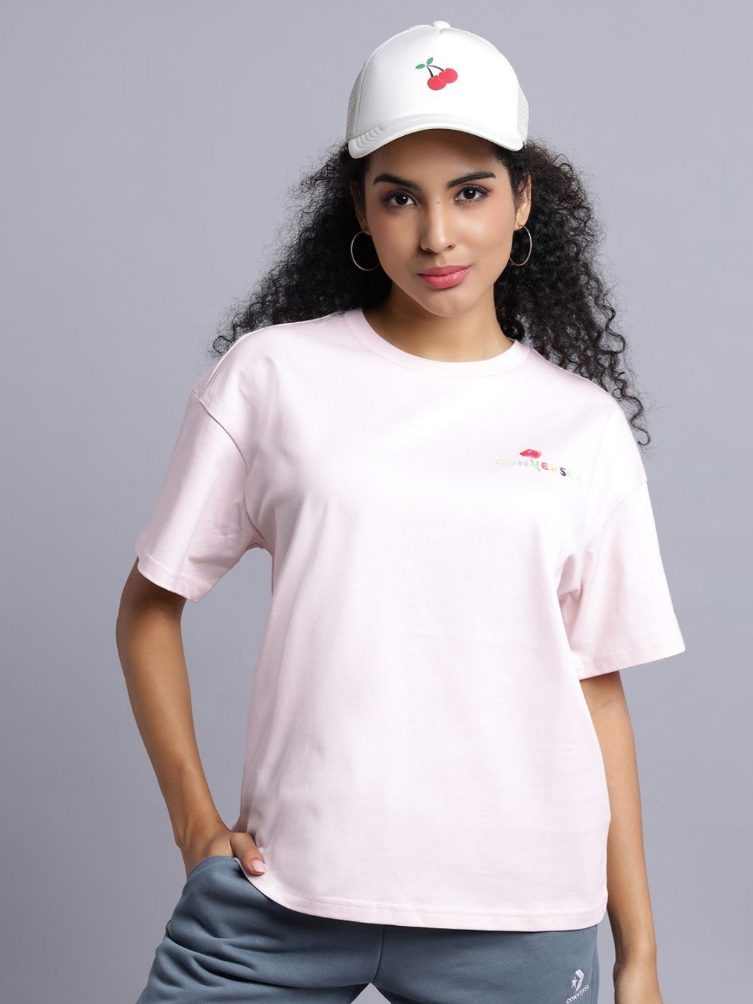 

Converse Women Typography Printed Round Neck Cotton Relaxed Fit T-shirt, Pink