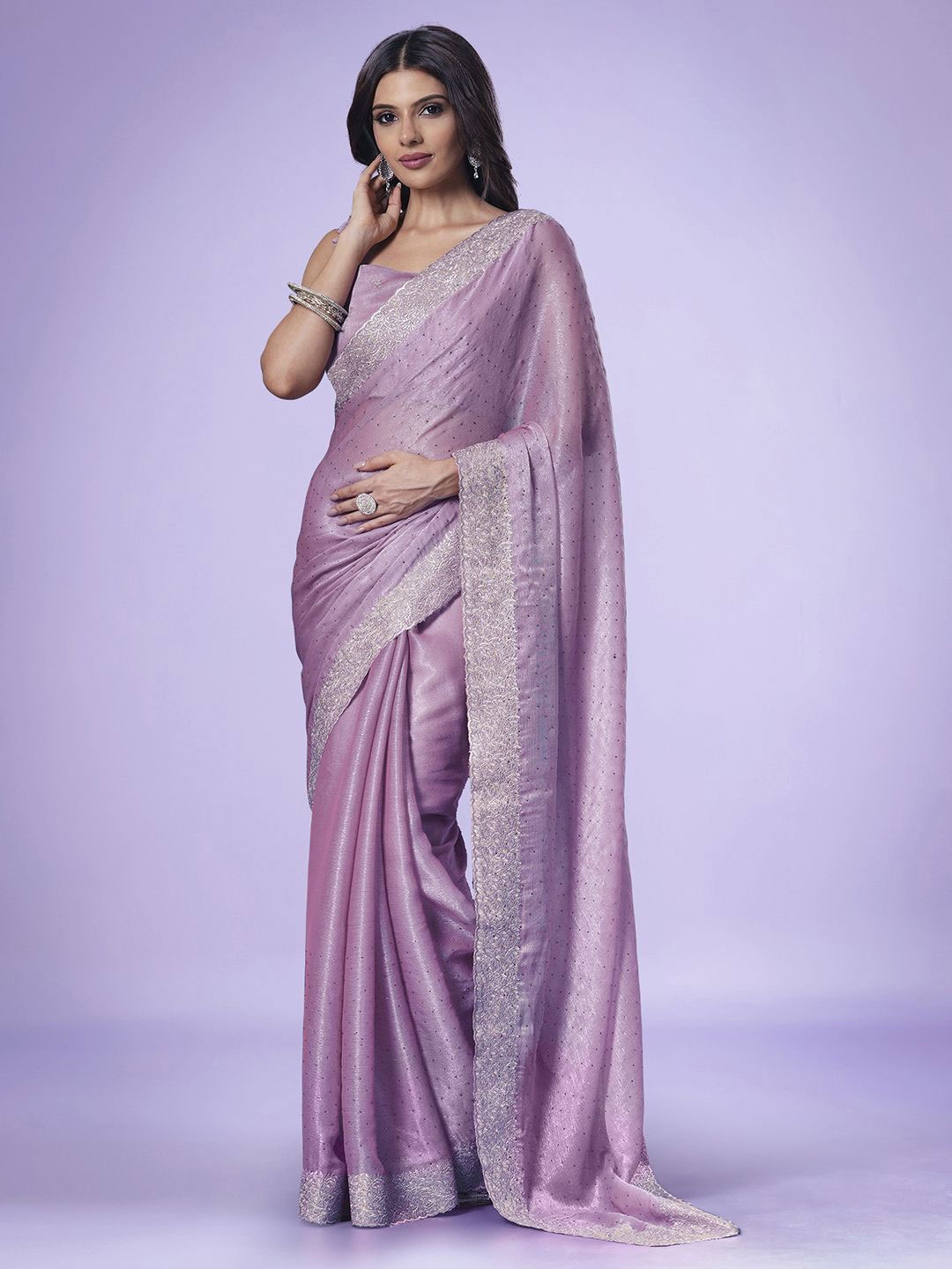 

House Of Pataudi Women Embroidered Beads and Stones Saree, Mauve