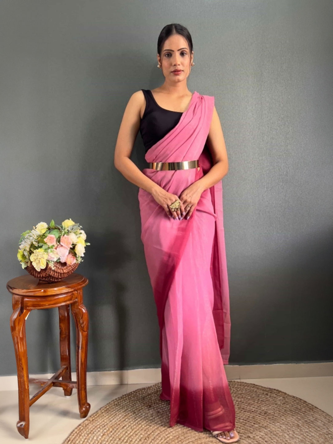 

Mitera Pure Crepe Ready to Wear Saree, Pink