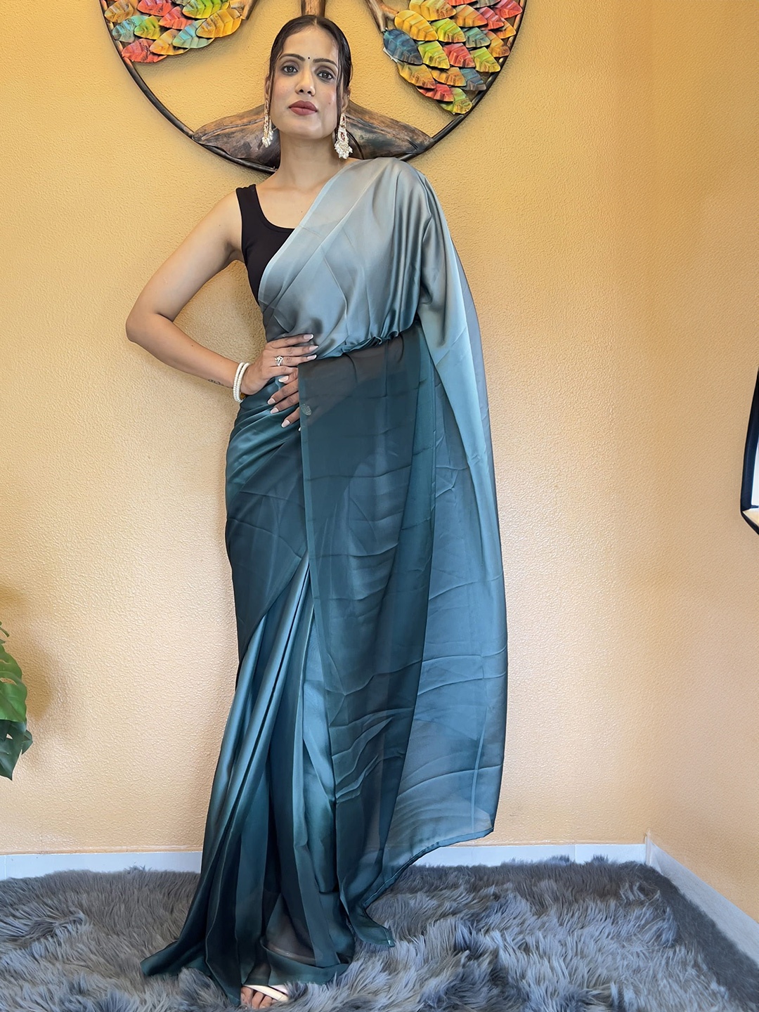 

Mitera Ombre Pure Chiffon Ready to Wear Saree, Blue
