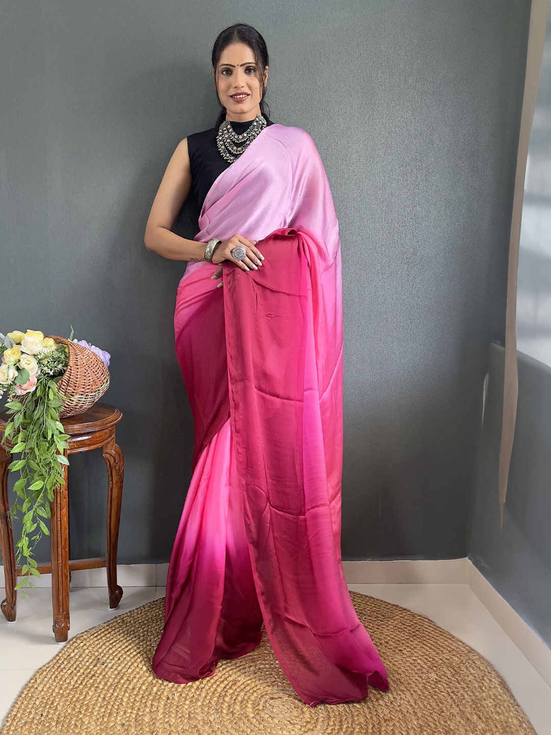 

Mitera Ombre Dyed Pure Crepe Ready to Wear Saree, Pink