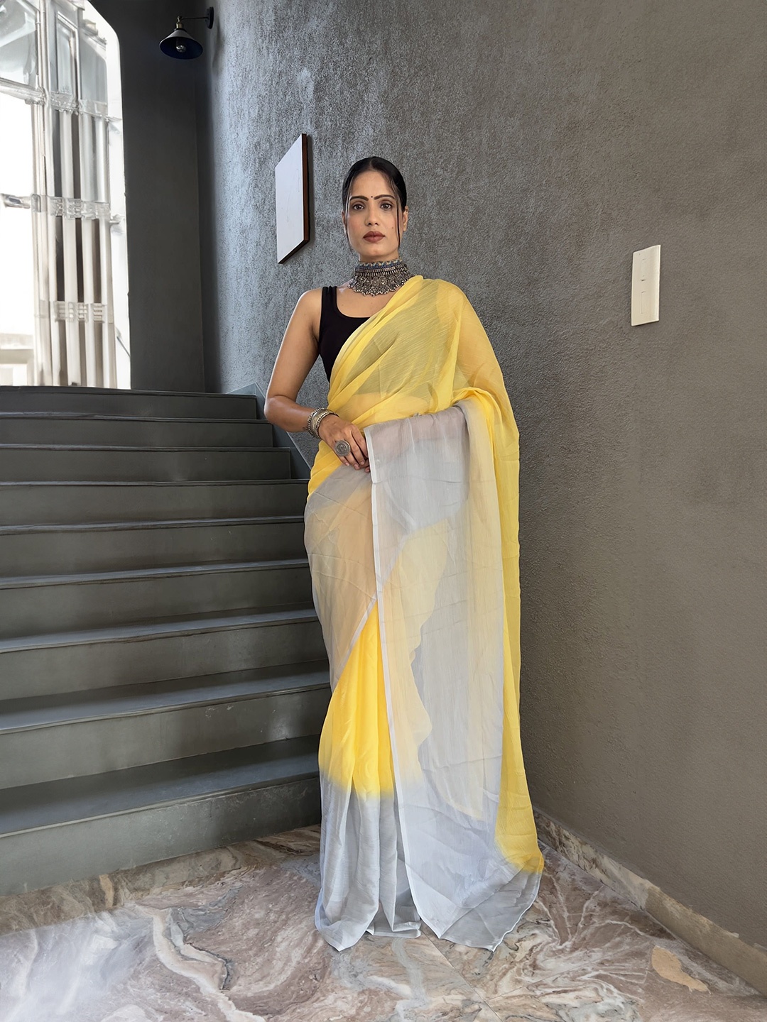 

Mitera Ombre Pure Chiffon Ready to Wear Saree, Yellow