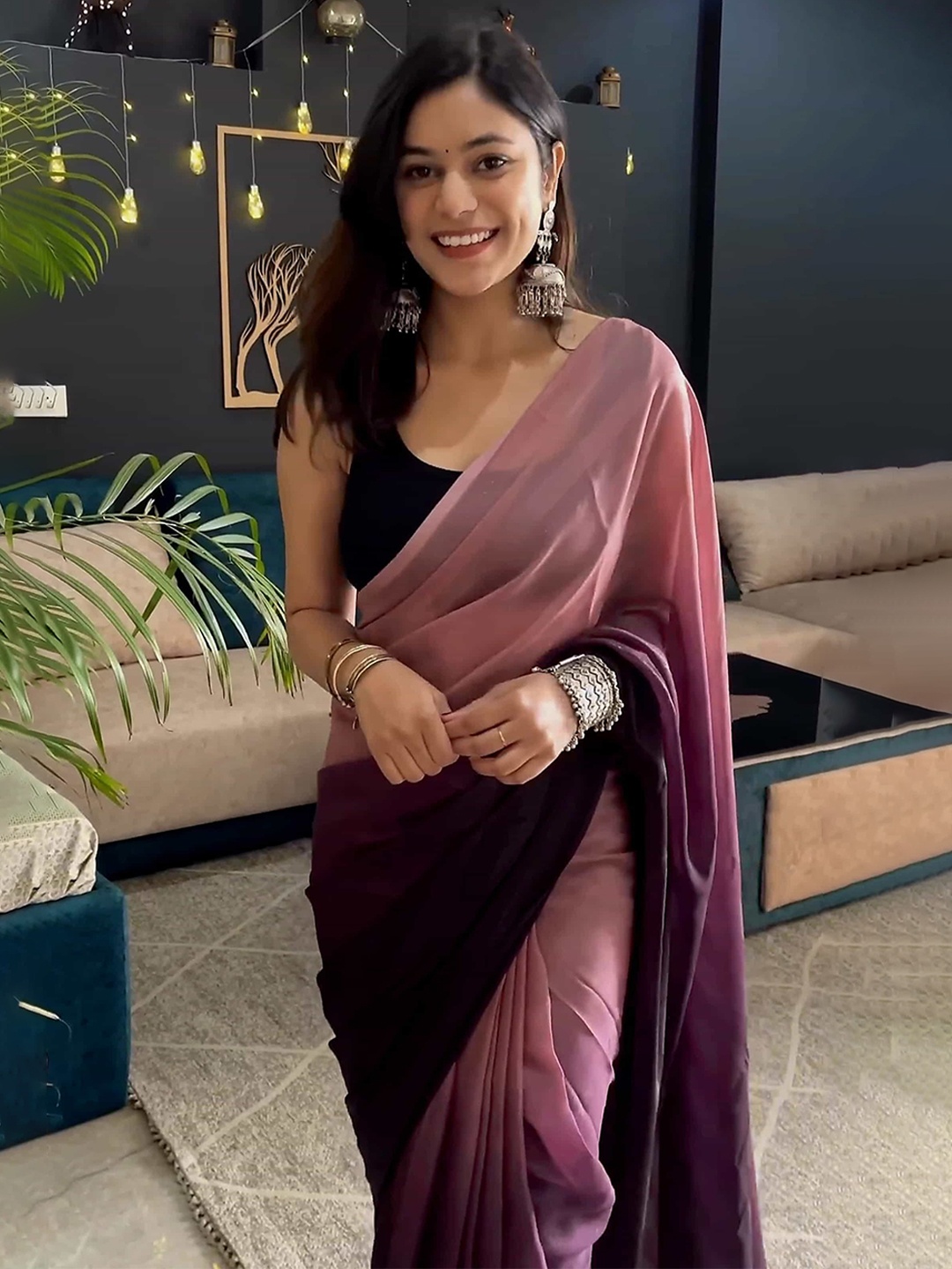 

Mitera Ombre Pure Chiffon Ready to Wear Saree, Purple