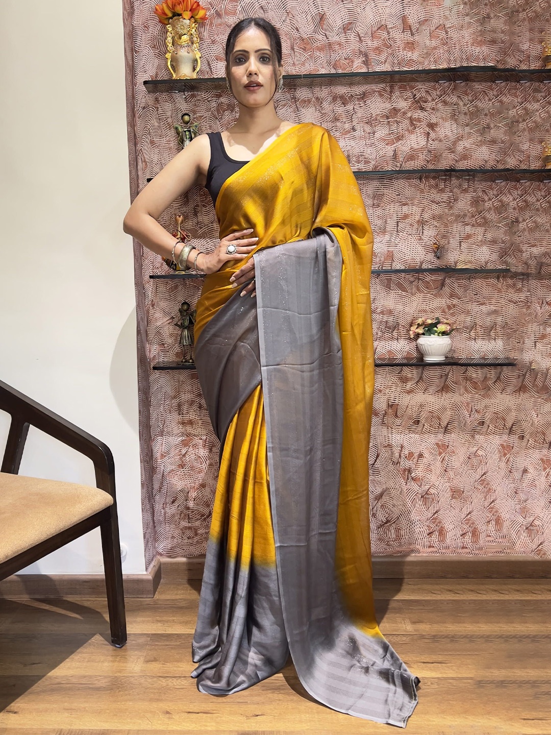 

Mitera Ombre Pure Chiffon Ready to Wear Saree, Yellow