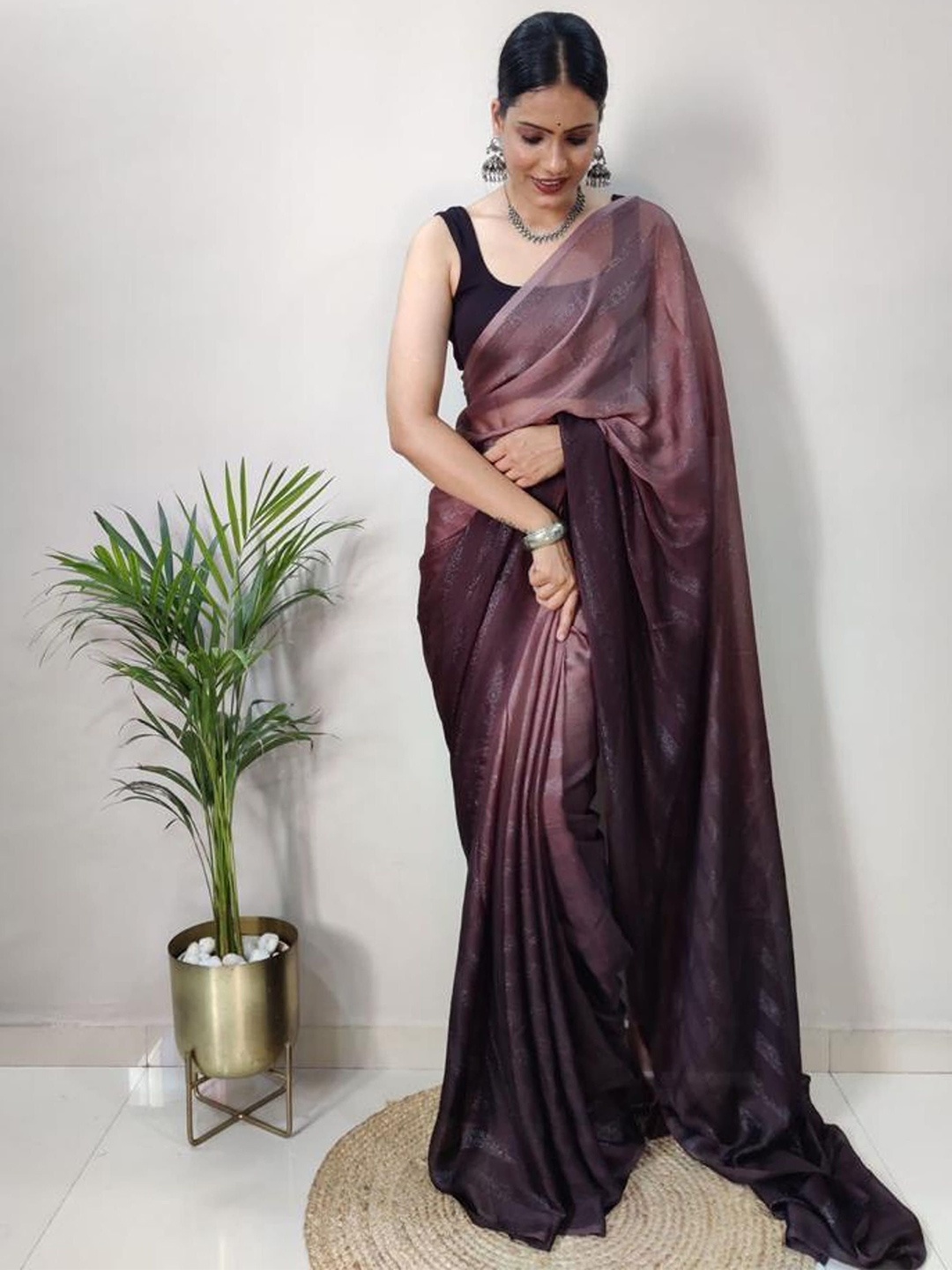 

Mitera Striped Pure Chiffon Ready to Wear Saree, Purple