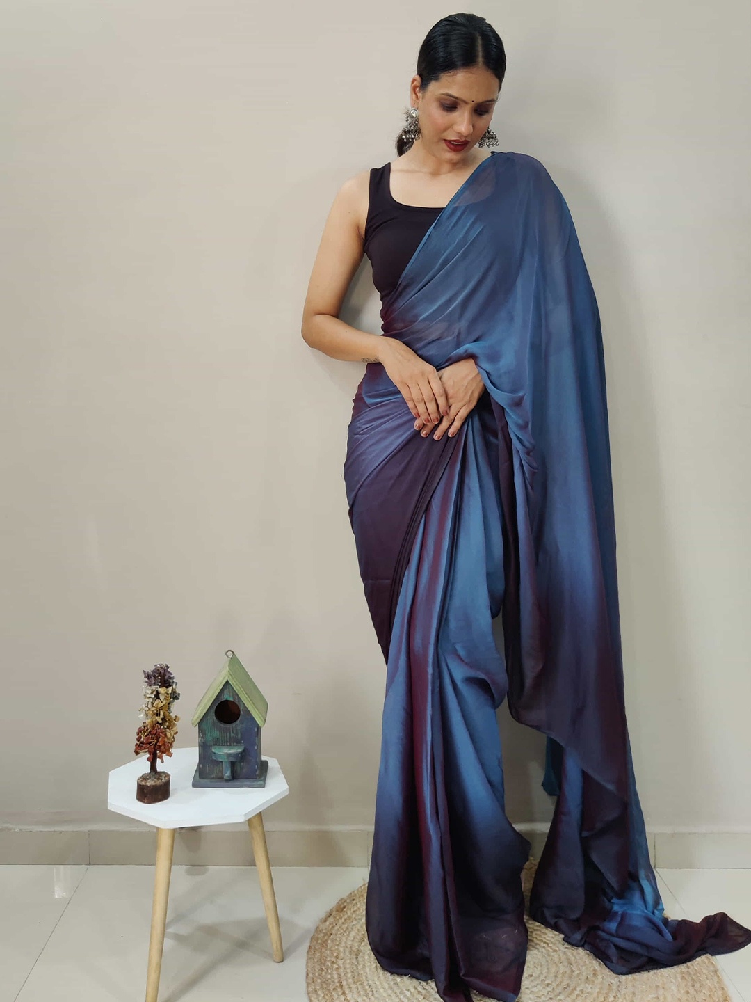 

Mitera Ombre Satin Ready to Wear Saree, Blue