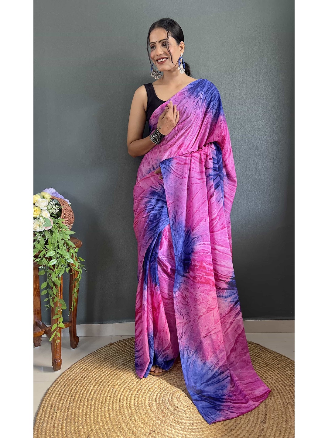

Mitera Tie and Dye Pure Chiffon Ready to Wear Saree, Purple