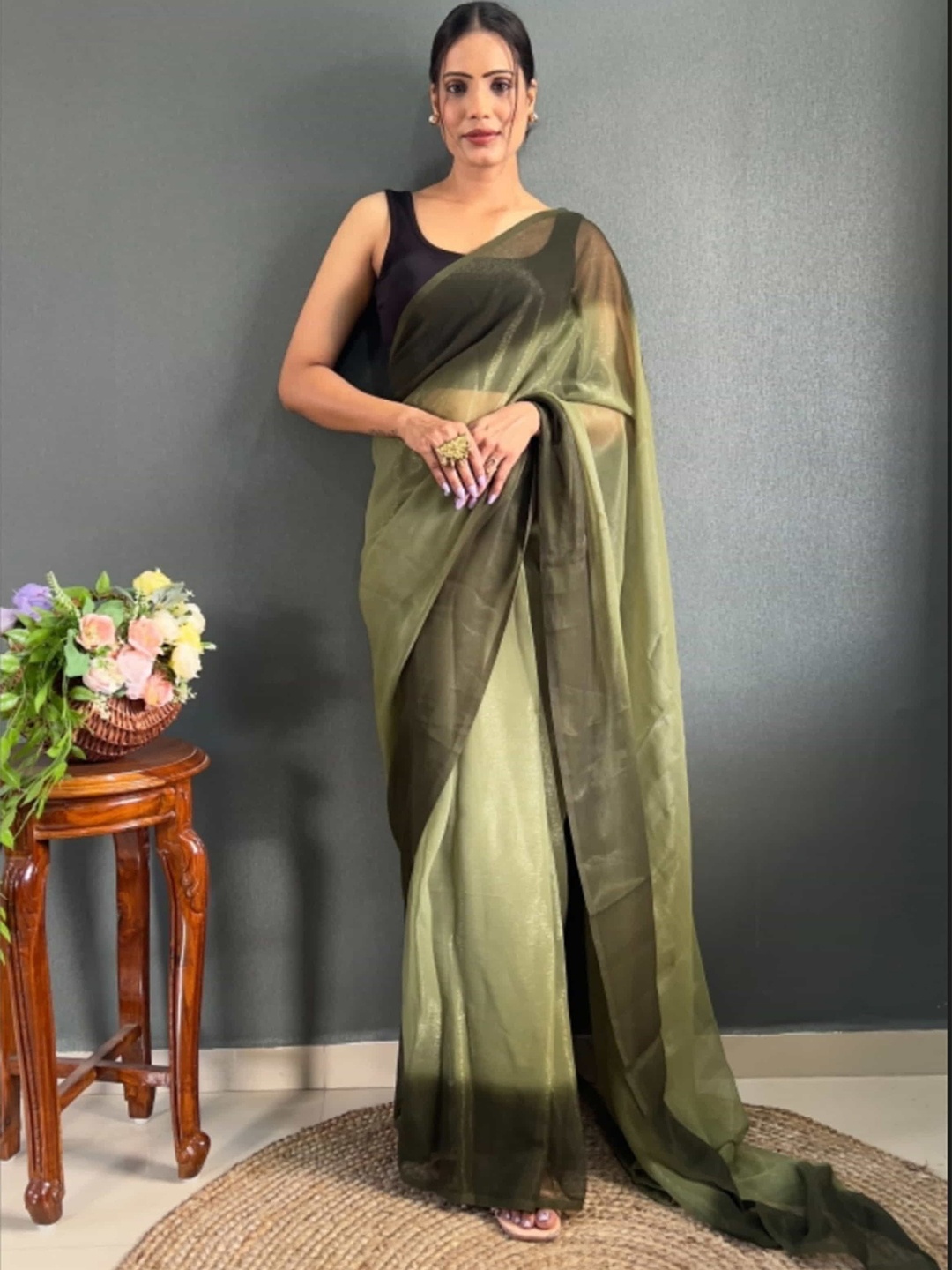 

Mitera Ombre Pure Crepe Ready to Wear Saree, Green