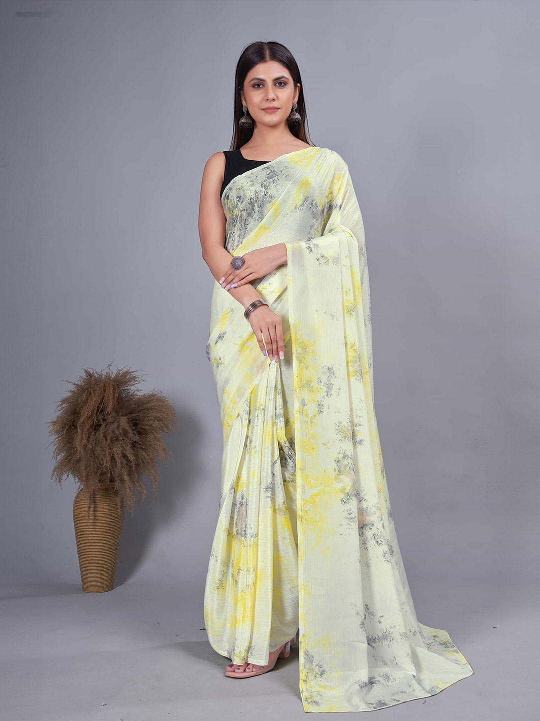

Mitera Tie and Dye Pure Chiffon Ready to Wear Saree, Yellow
