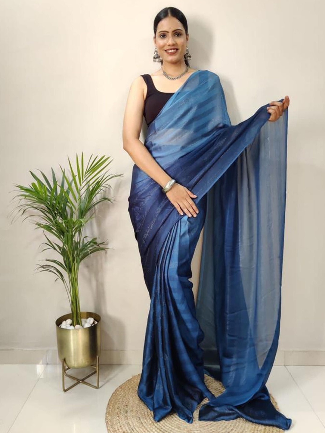 

Mitera Ombre Pure Chiffon Ready to Wear Saree, Blue
