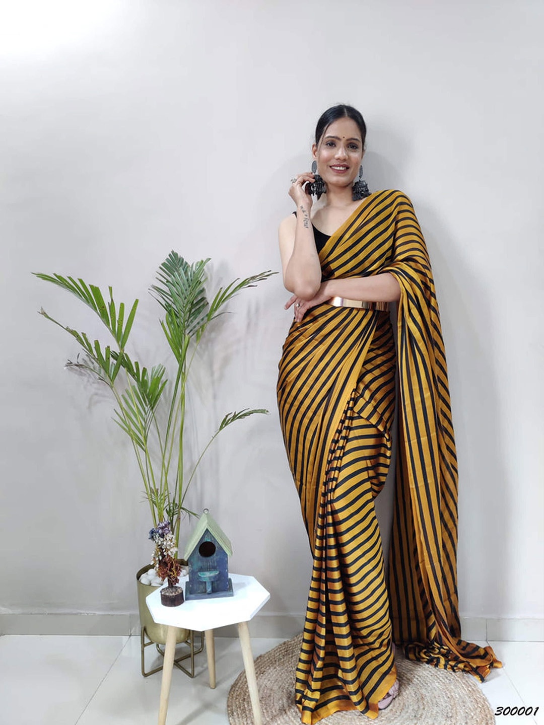 

Mitera Striped Ready to Wear Saree, Yellow