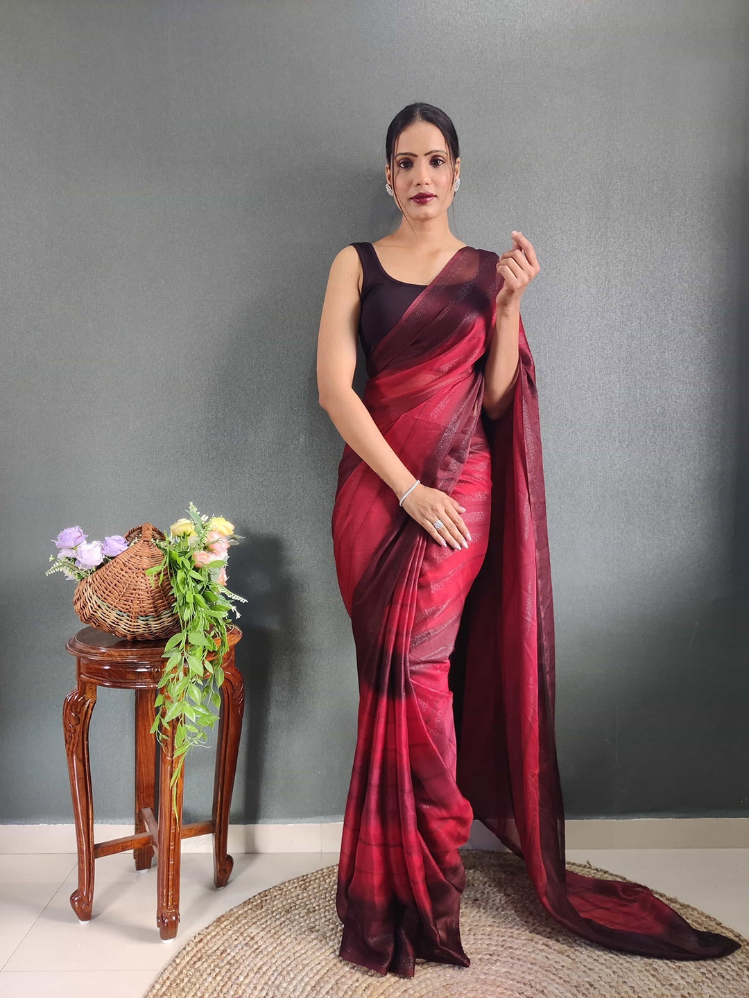

Mitera Striped Pure Crepe Ready to Wear Saree, Pink