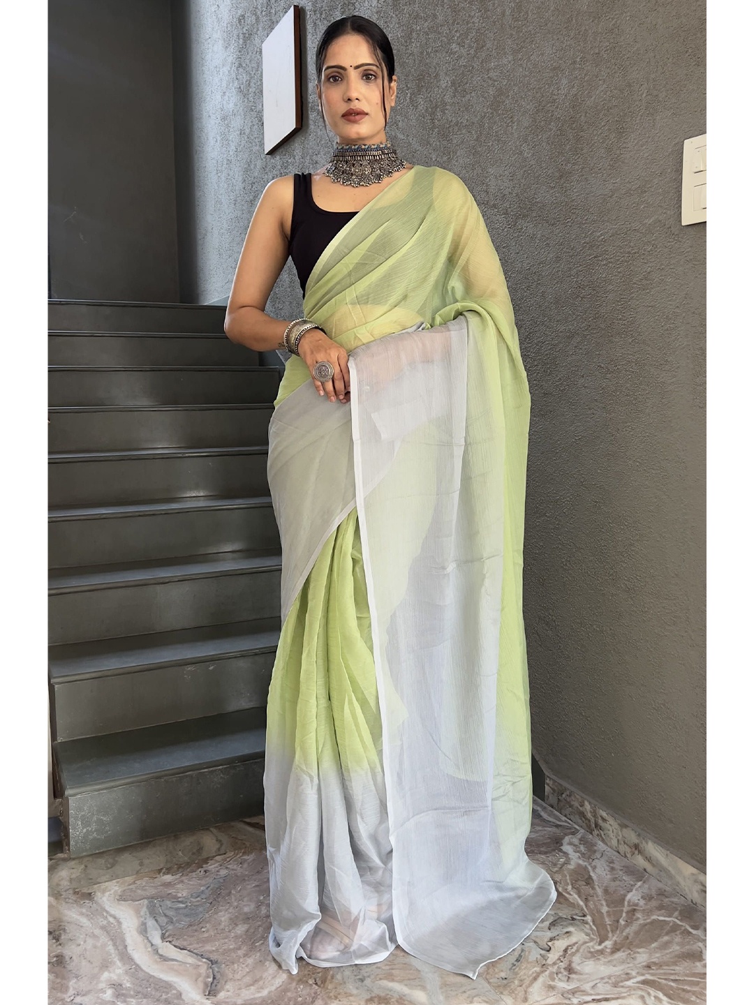 

Mitera Ombre Pure Chiffon Ready to Wear Saree, Green