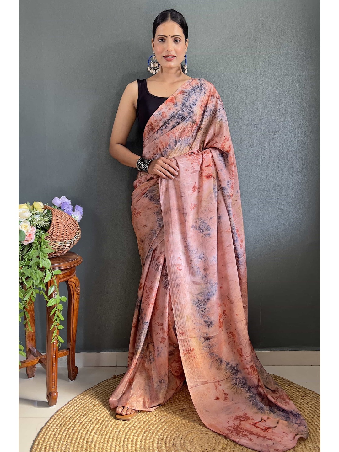 

Mitera Tie and Dye Pure Chiffon Ready to Wear Saree, Peach