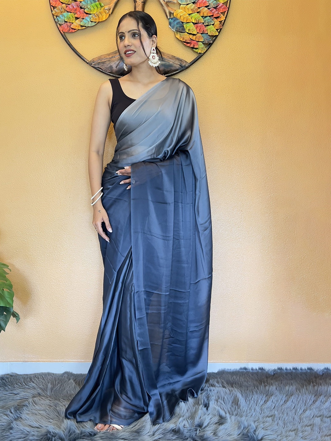 

Mitera Ombre Pure Chiffon Ready to Wear Saree, Blue