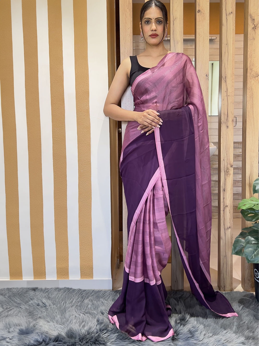 

Mitera Pure Chiffon Ready to Wear Jamdani Saree, Purple