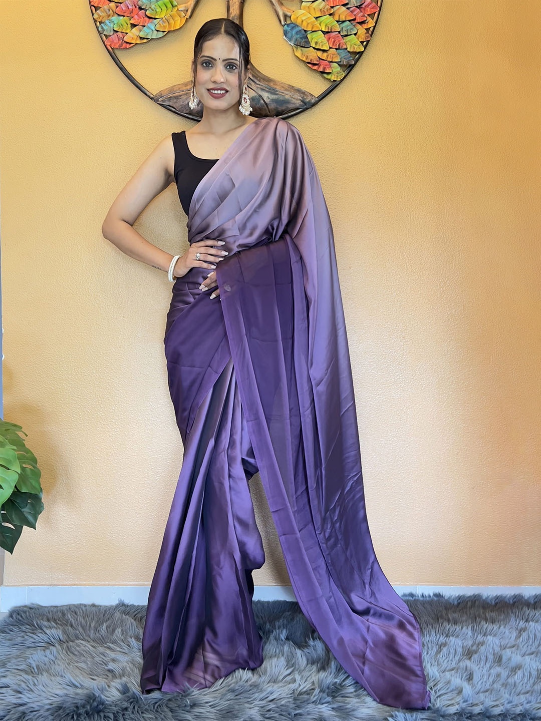 

Mitera Ombre Pure Chiffon Ready to Wear Saree, Purple
