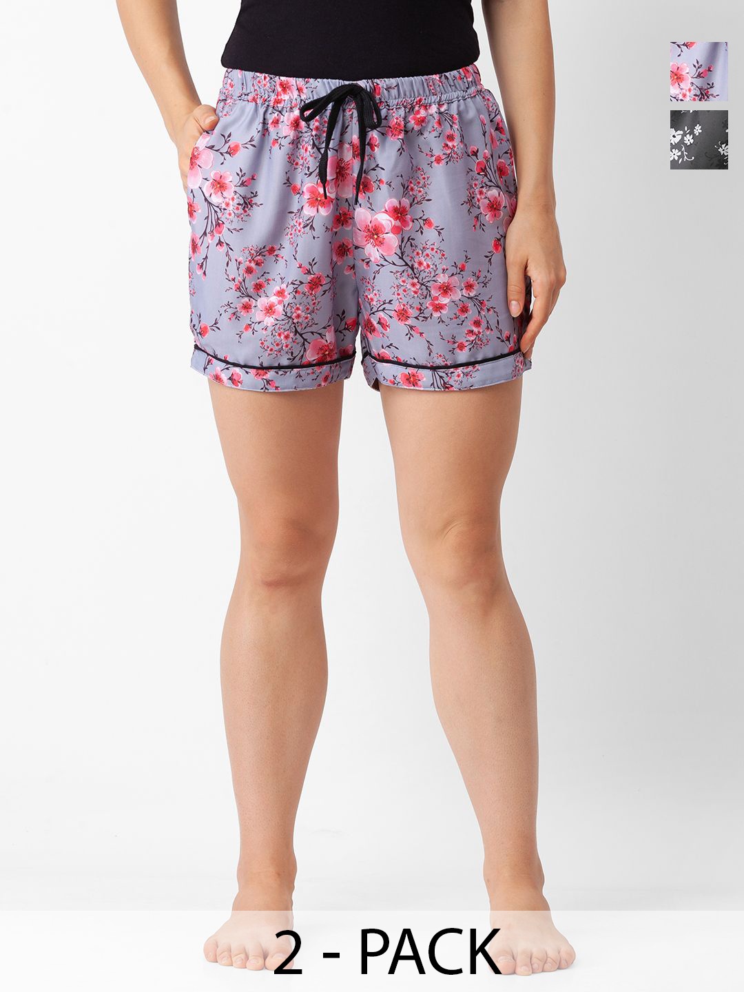 

NOIRA Women Pack Of 2 Printed Mid-Rise Lounge Shorts, Pink