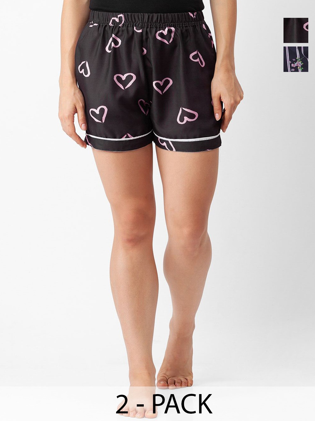 

NOIRA Women Pack of 2 Graphic Printed Lounge Shorts, Black