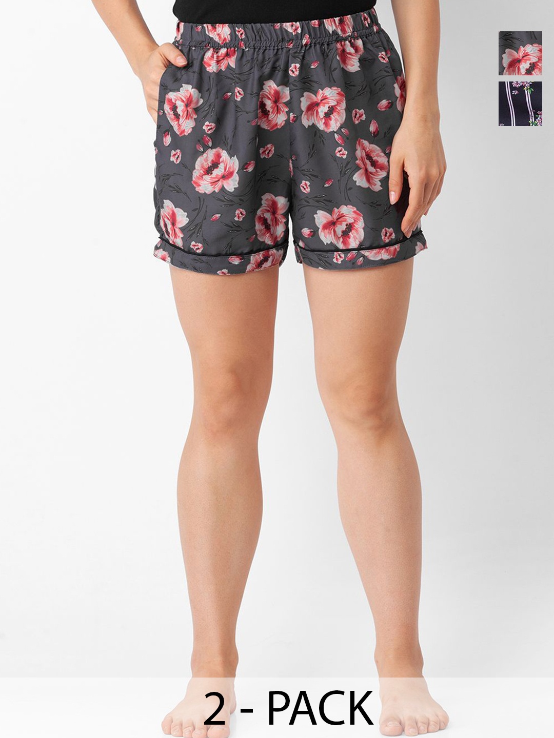 

NOIRA Women Set 2 Printed Lounge Shorts, Black