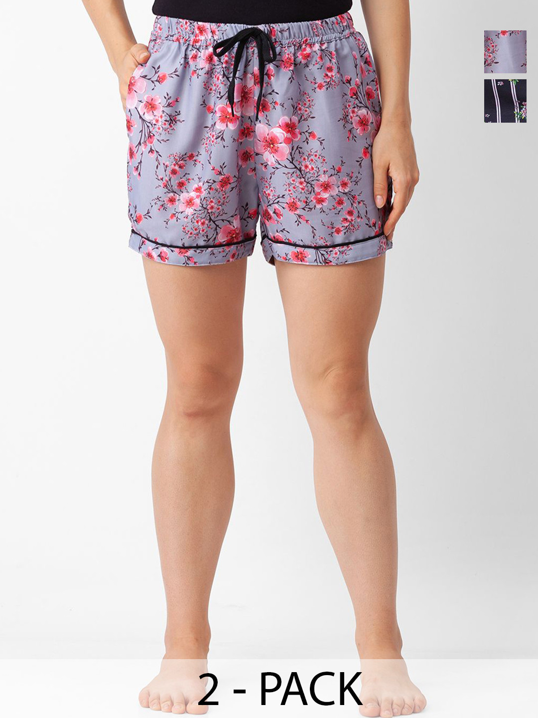 

NOIRA Women Pack of 2 Printed Mid-Rise Lounge Shorts, Purple
