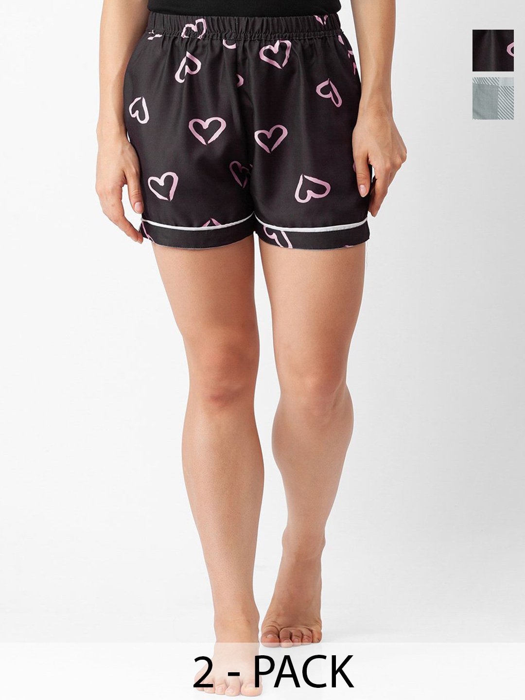 

NOIRA Women Pack Of 2 Printed Lounge Shorts, Black