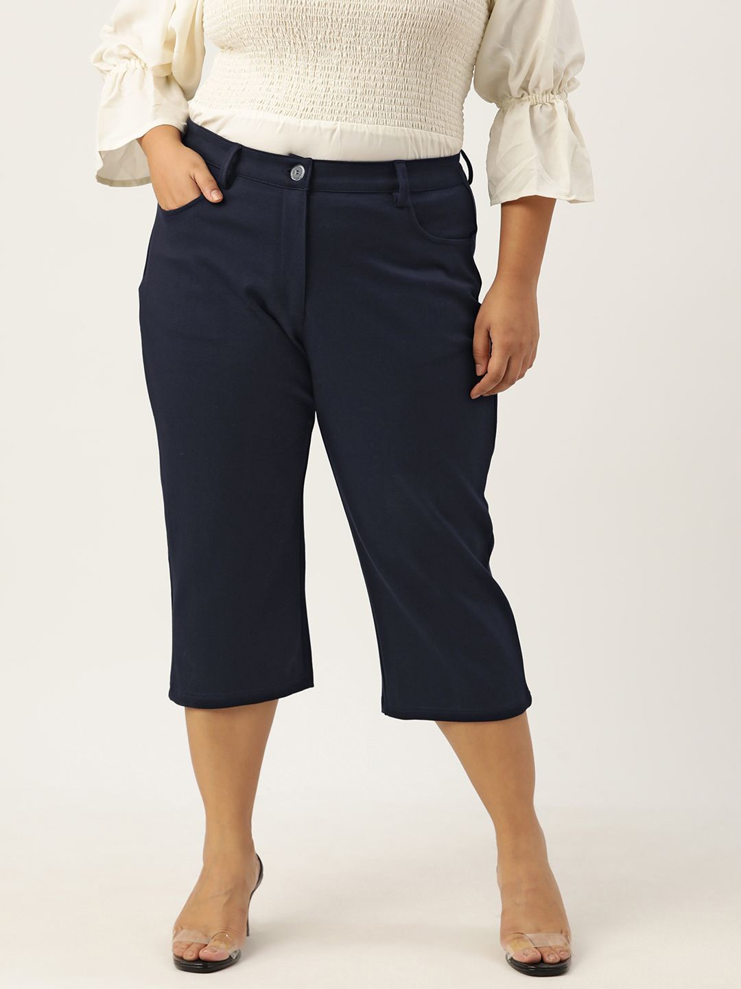 

theRebelinme Women Plus Size High-Rise Capris, Navy blue
