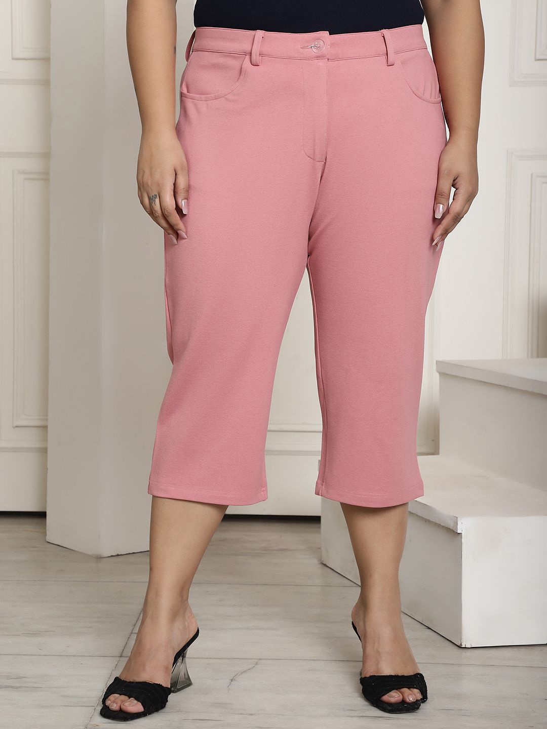 

theRebelinme Women Plus Size Regular Fit Capris, Pink