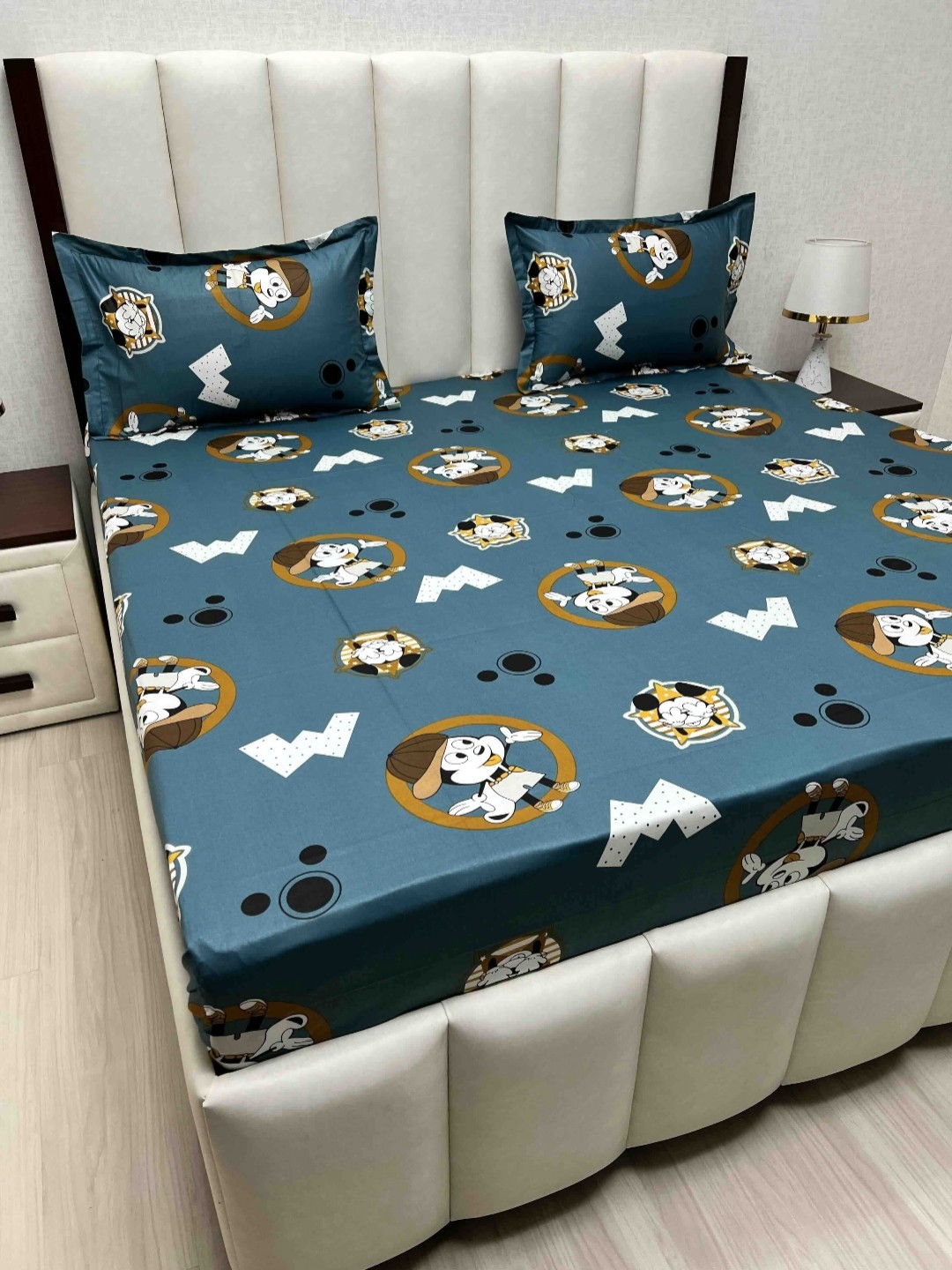 

Pure Decor Passion Fur Blue Cartoon Characters Cotton 300TC Queen Bedsheet Set-2.28mx2.54m