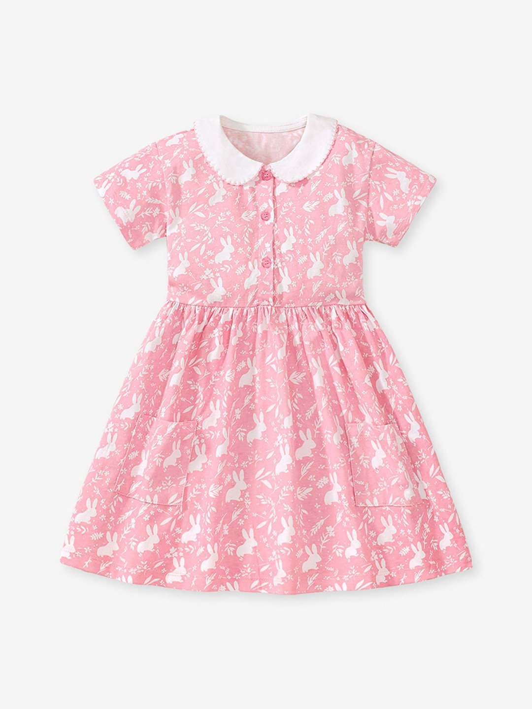 

LULU & SKY Girls Peter Pan Collar Pure Cotton Fit & Flare Dress, Pink