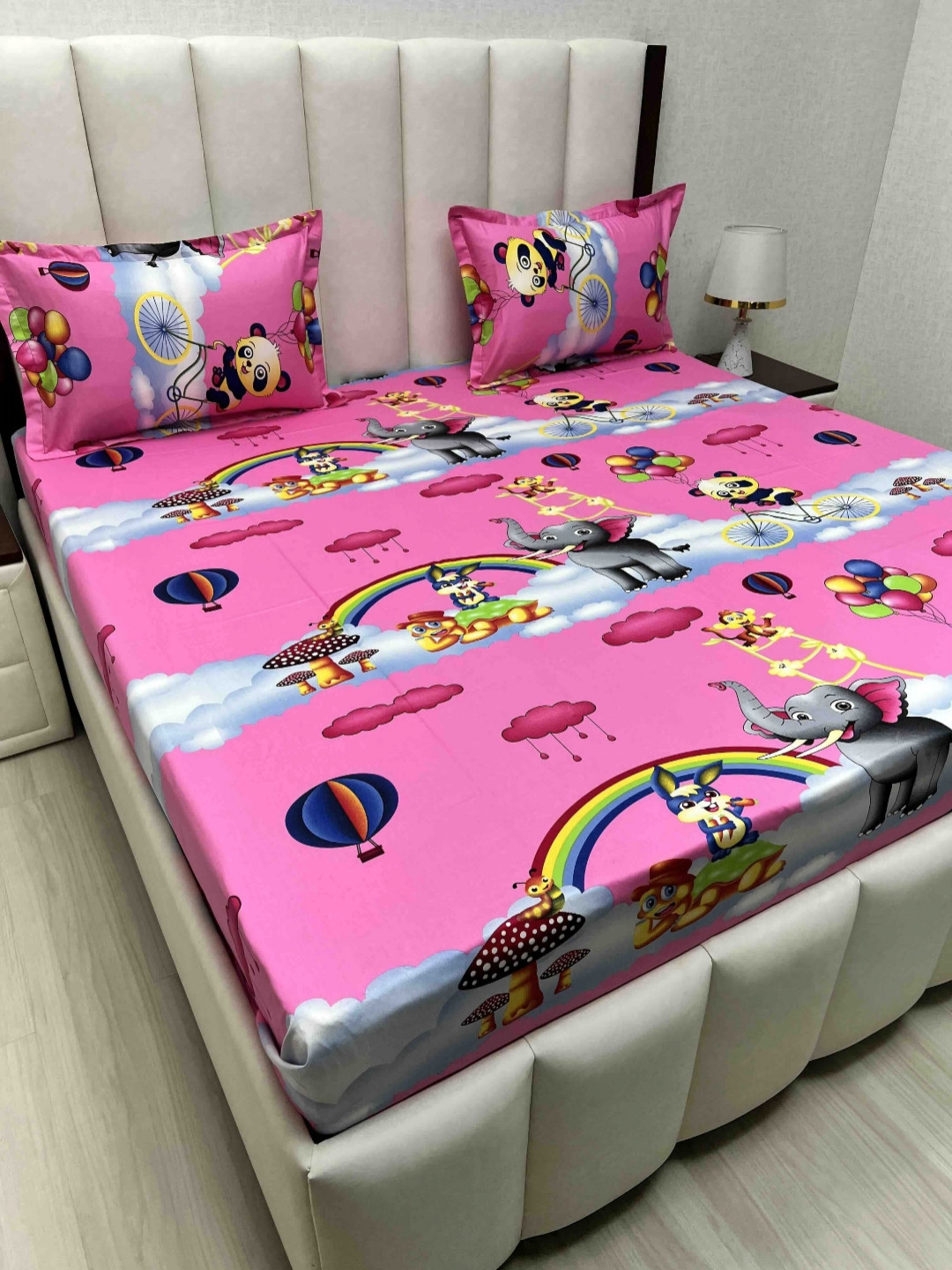 

Pure Decor Passion Fur Pink Cartoon Characters Cotton 300TC Queen Bedsheet Set-2.28mx2.54m
