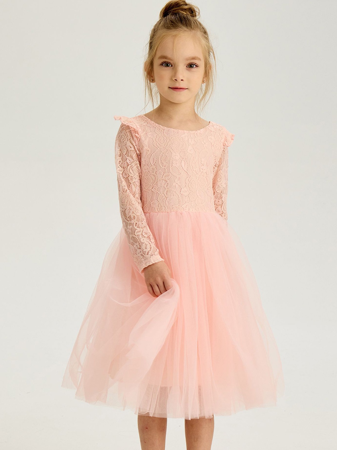 

LULU & SKY Girls Self Design Fit & Flare Knee Length Dress, Pink
