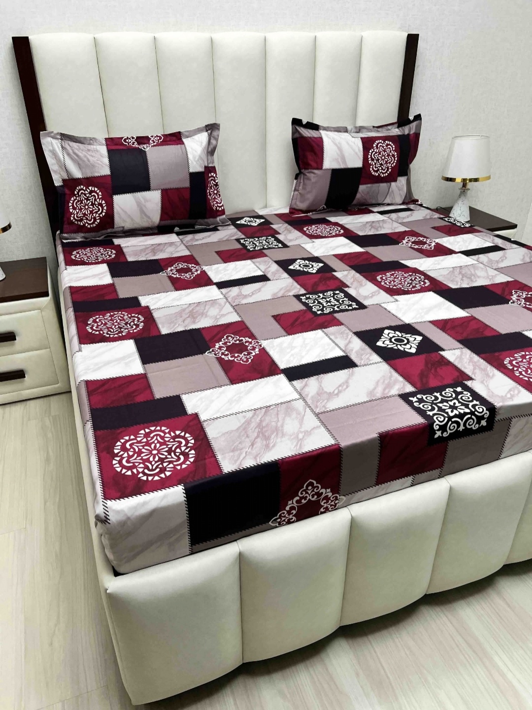 Pure Decor Passion Fur Maroon Ethnic Pure Cotton 300 TC Queen Bedsheet Set-2.28mx2.54m