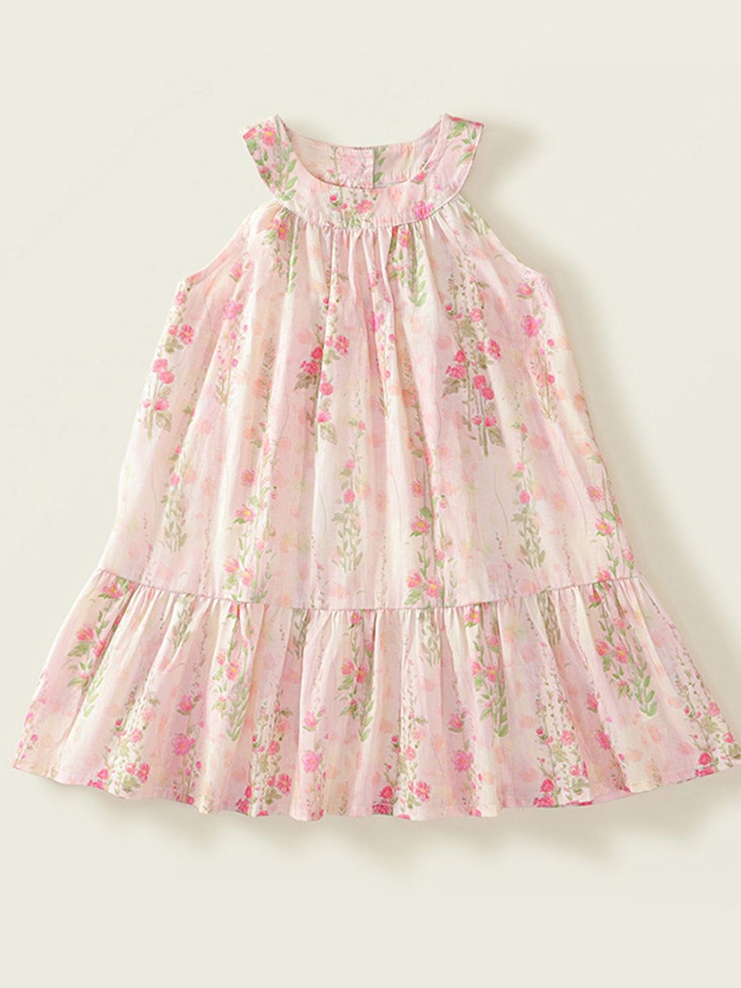 

LULU & SKY Girls Cotton Floral Printed A-Line Dress, Pink