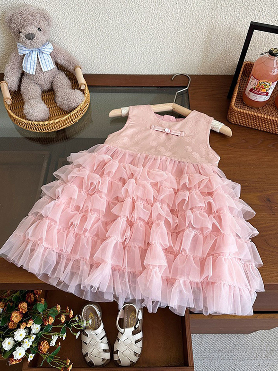 

LULU & SKY Girls Self Design Fit & Flare Dress, Pink